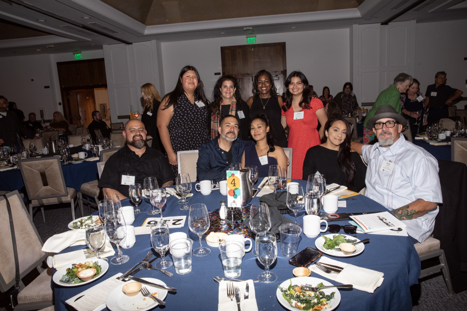 A table of guests at dinner